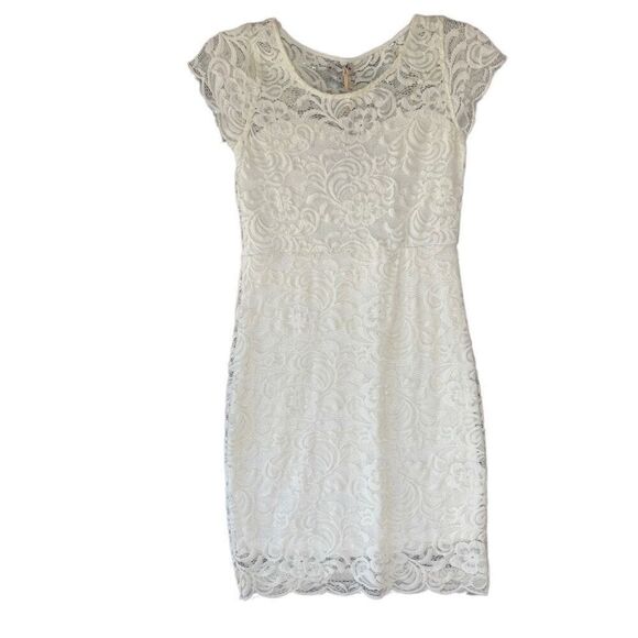 New Ci Sono Off White Lace Floral Spring Dress Lined Bodycon Mini Women Medium - Picture 1 of 8